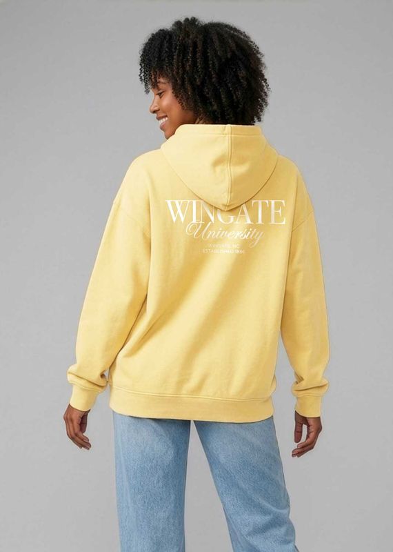 Sunshine Wingate Front Wingate NC Est 1896 Back Salt Wash Fleece Hoodie Sweatshirt