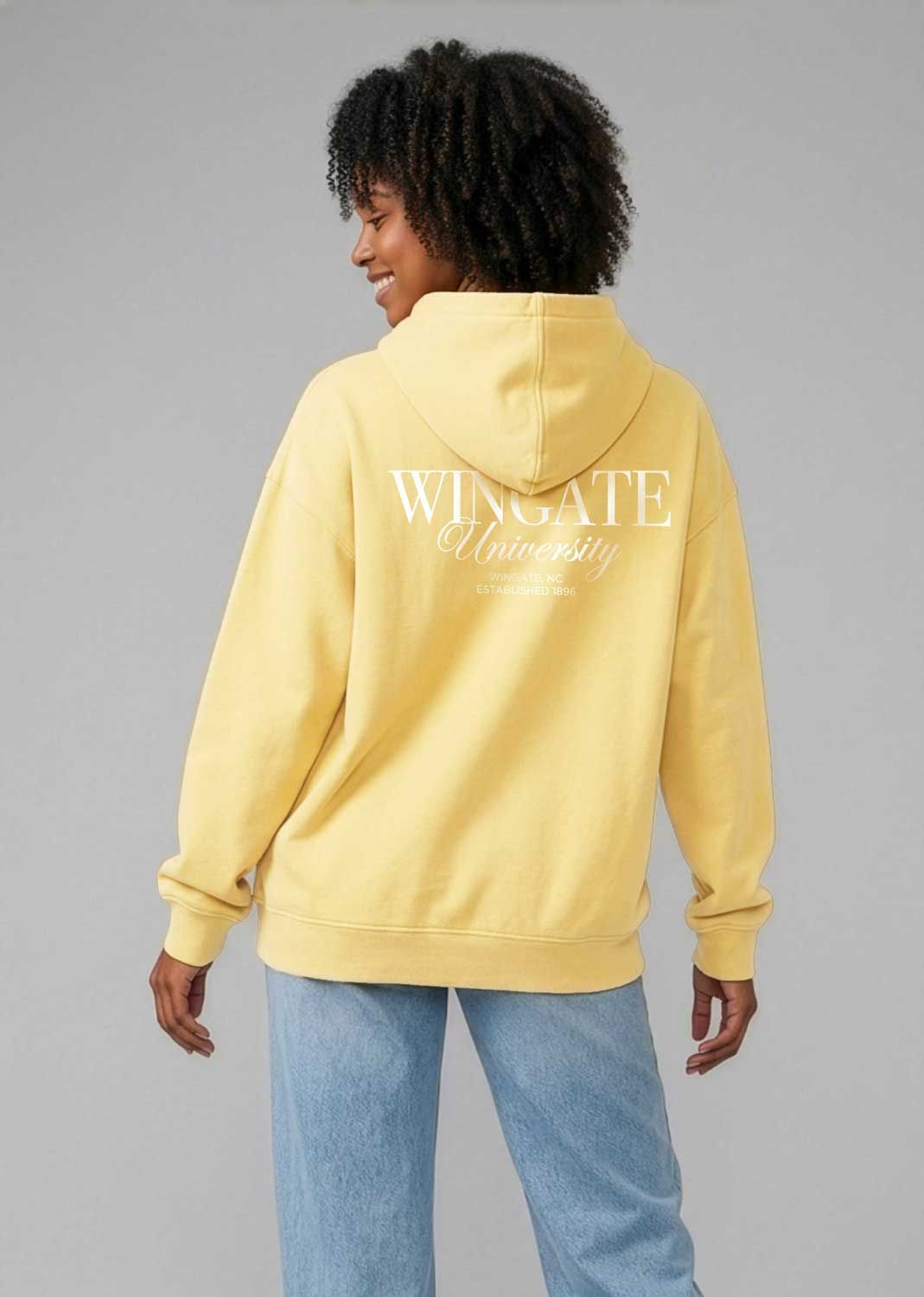 Sunshine Wingate Front Wingate NC Est 1896 Back Salt Wash Fleece Hoodie Sweatshirt, Size: SM