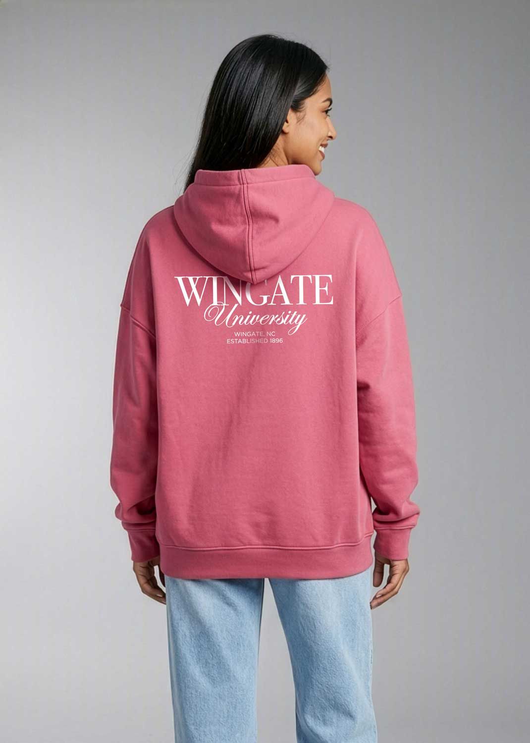 Hibiscus Wingate Front Wingate NC Est 1896 Back Salt Wash Fleece Hoodie Sweatshirt, Size: SM