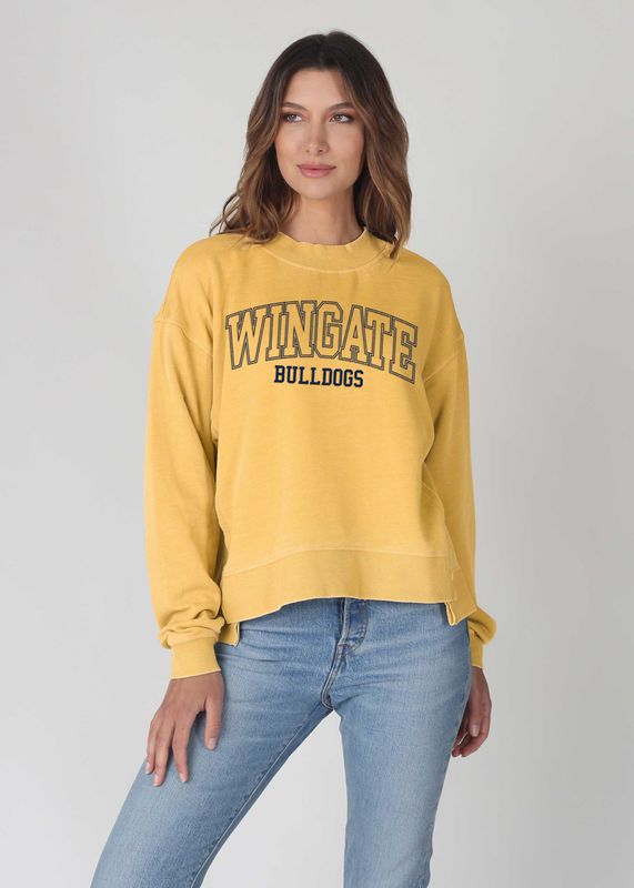 Gold Wingate Bulldogs Burnout Box Crewneck Sweatshirt