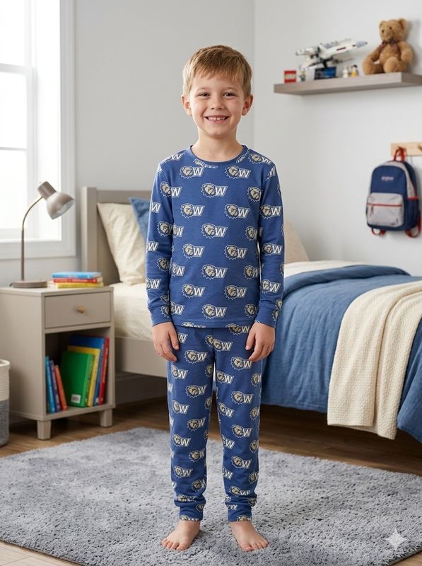 Junior Navy Dog Head W Printed Pajama Set