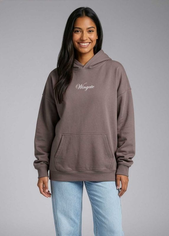 Chocolate Wingate Front Wingate NC Est 1896 Back Salt Wash Fleece Hoodie Sweatshirt