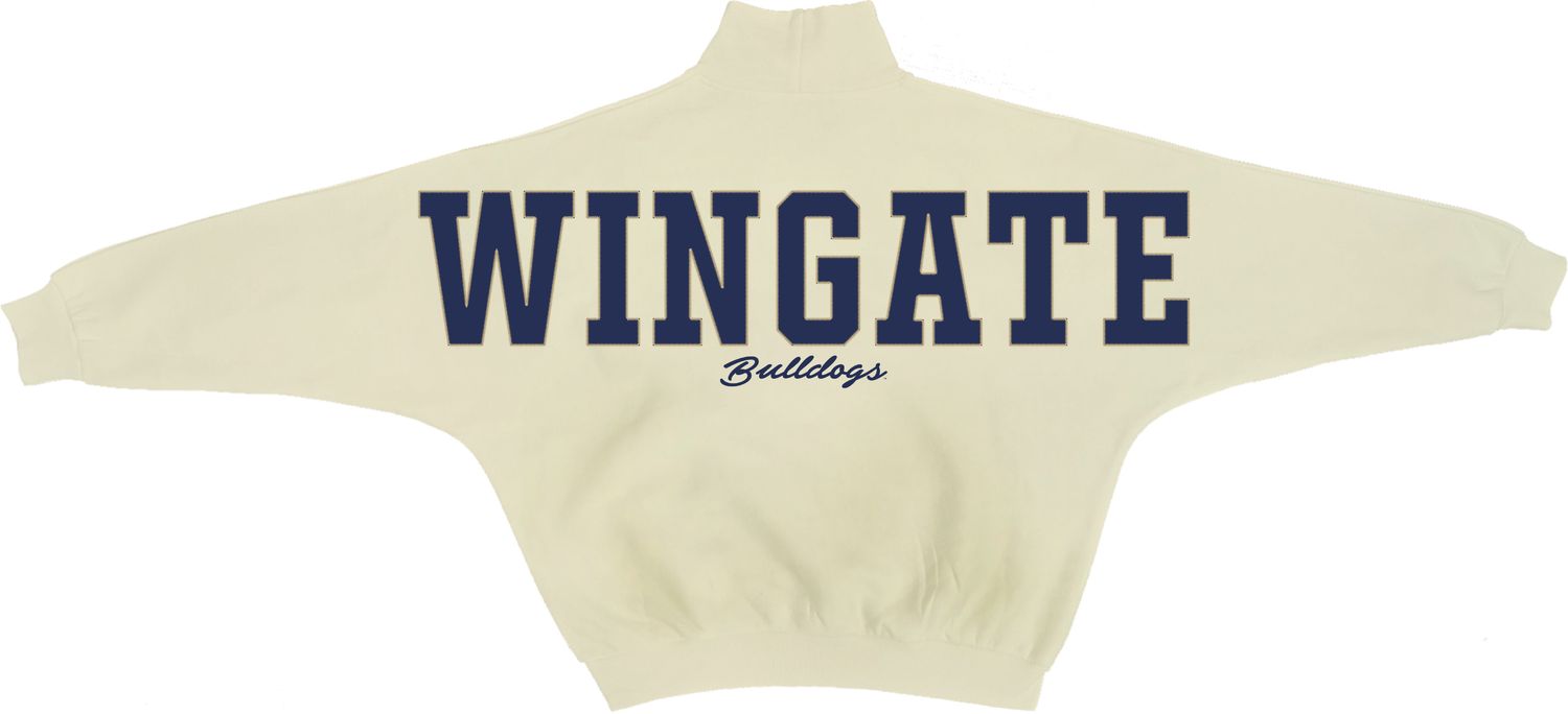 Ivory One Size Full Dog Front Wingate Bulldogs Back Flannigan Mocksville Mock Neck Sweatshirt