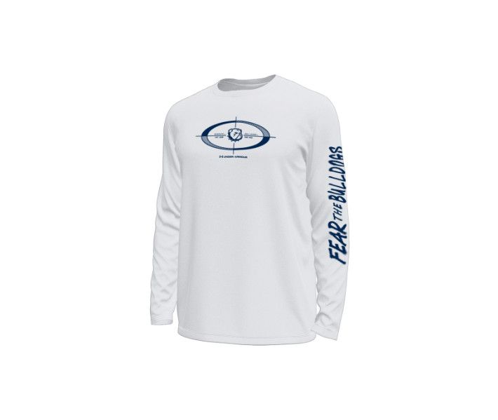 White Dog Head Oval Fear the Bulldogs Tech Stretch Long Sleeve T Shirt, Size: SM