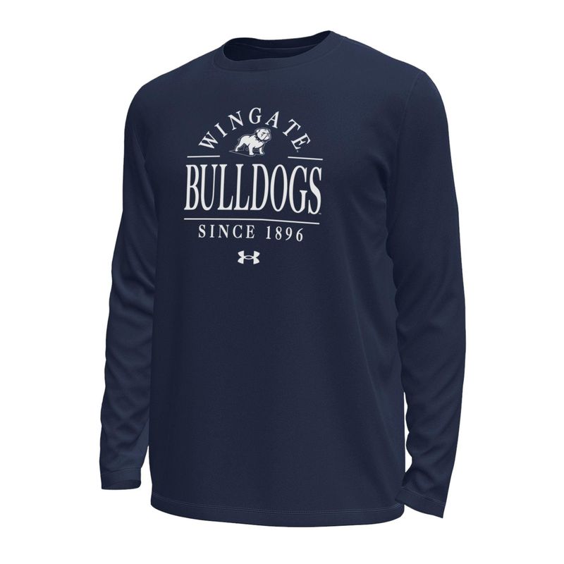 Navy Midnight Wingate Standing Dog Bulldogs Since 1896 Tech Stretch Long Sleeve T Shirt