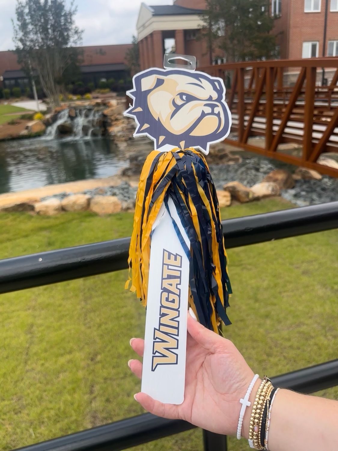 Navy Gold Pom Pom Logo Stick