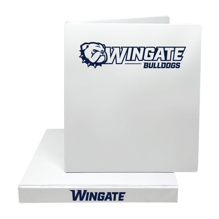 White Wingate Bulldogs Dog Head Binder (navy ink)