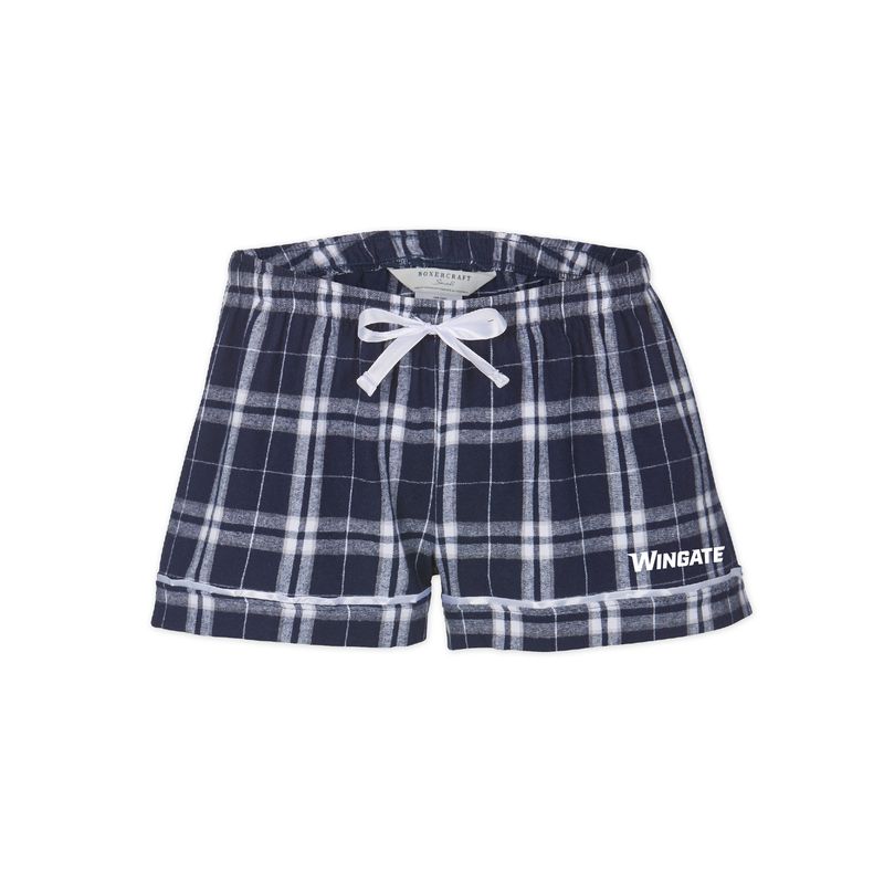 Ladies Navy White Wingate Embroidered Satin Tie Flannel Pajama Short