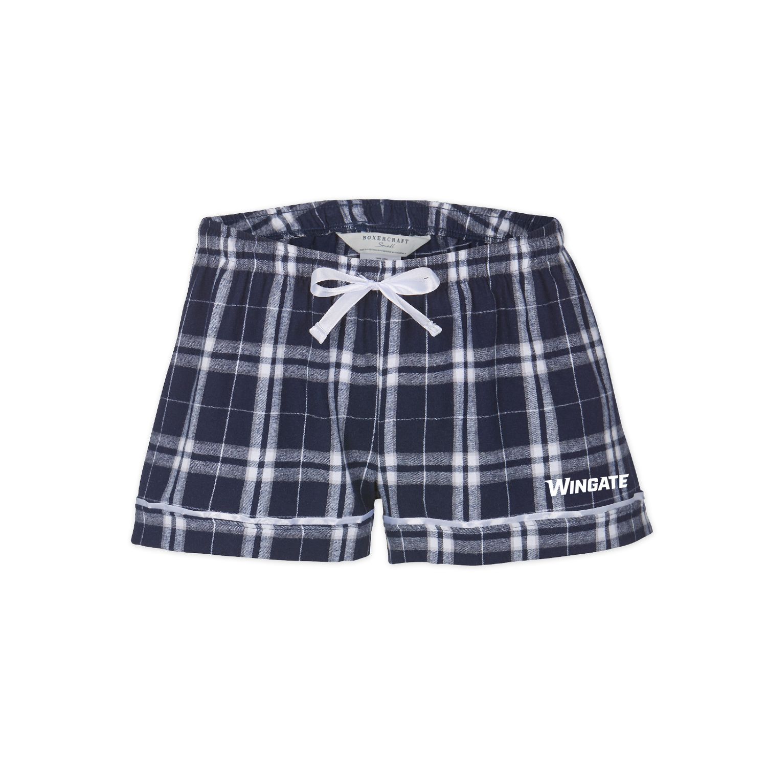 Ladies Navy White Wingate Embroidered Satin Tie Flannel Pajama Short, Size: SM