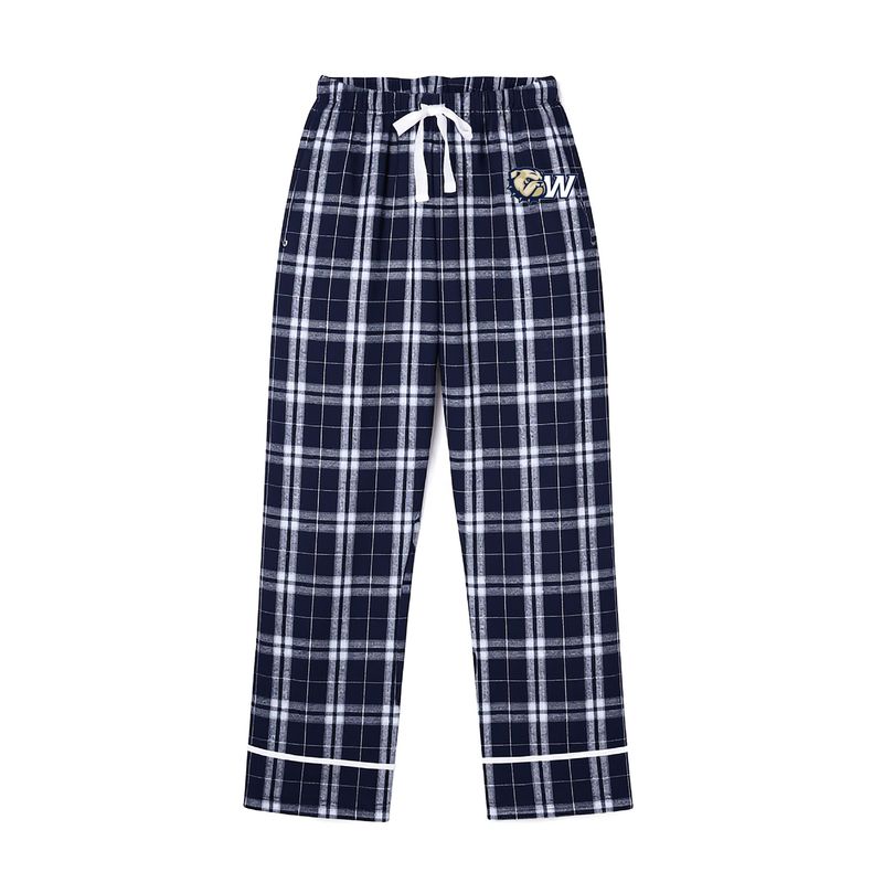 Ladies Navy White Wingate Emboidered Satin Tie Flannel Pajama Pant