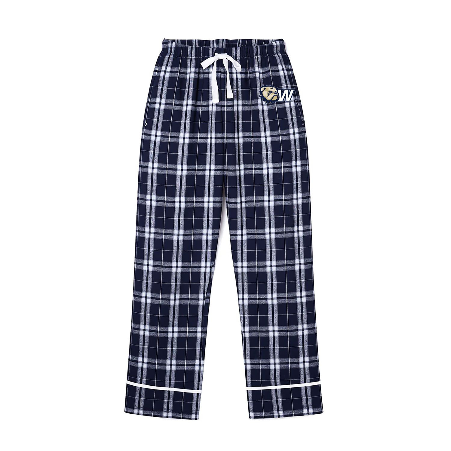 Ladies Navy White Wingate Emboidered Satin Tie Flannel Pajama Pant, Size: SM