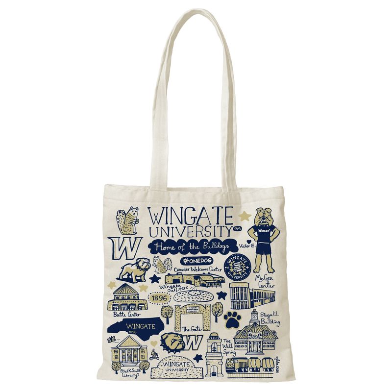 Julia Gash Natural Wingate Logo Collage Canvas Slim Tote Bag
