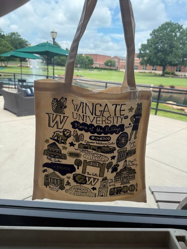 Julia Gash Natural Wingate Logo Collage Canvas Slim Tote Bag