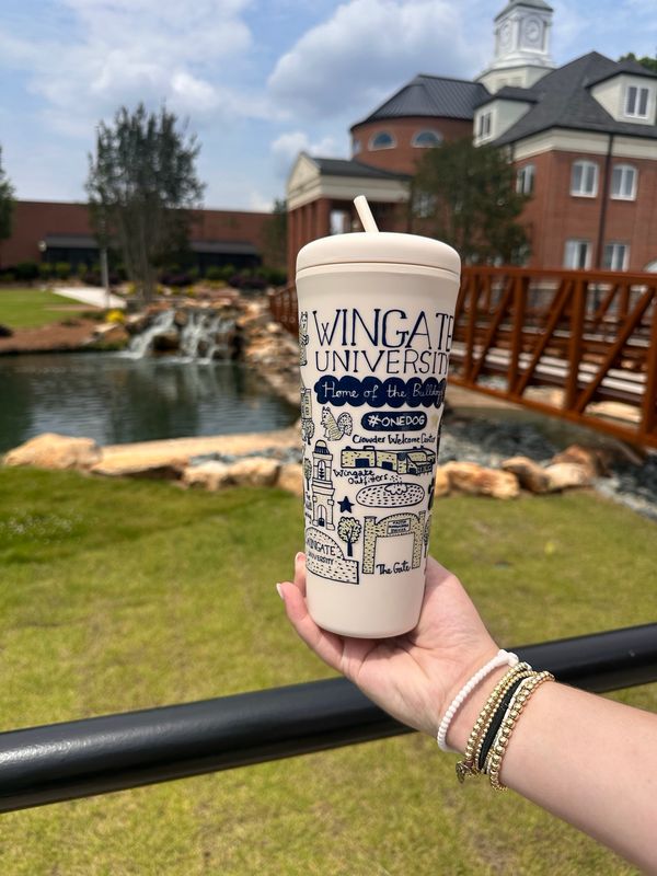 Julia Gash 26 oz Wingate Logo Collage Plastic Willow Straw Tumbler