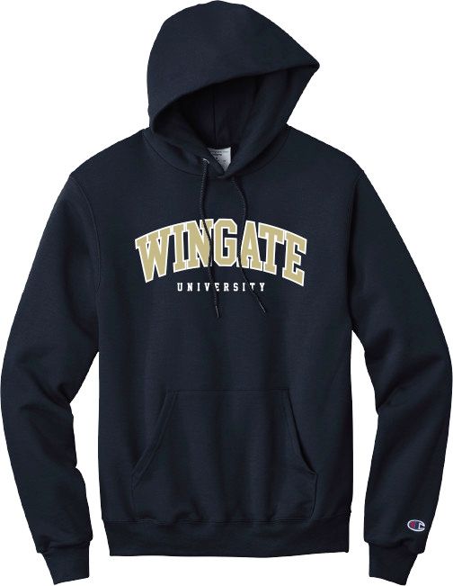 Navy Powerblend Wingate University Tackle Twill Hoodie Sweatshirt, Size: SM
