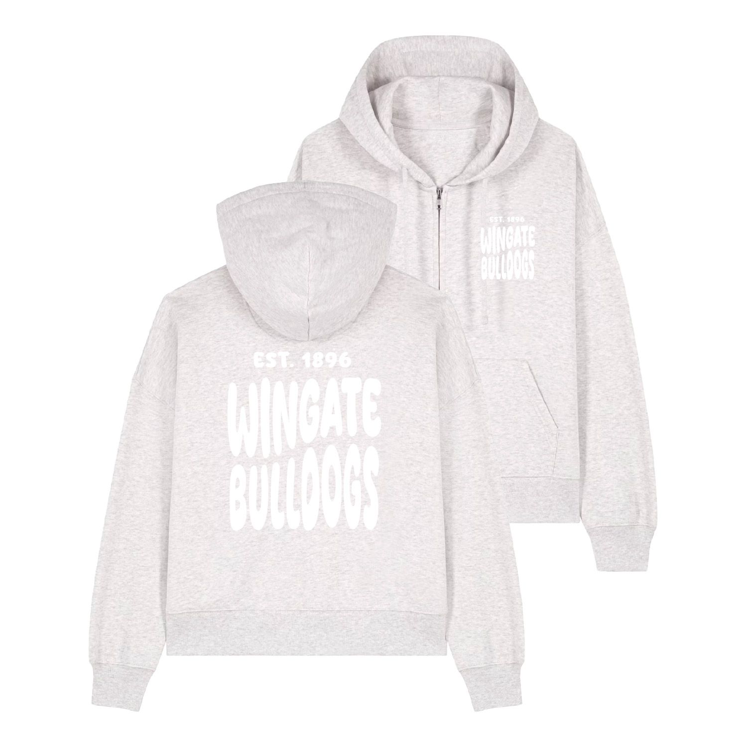 Cool Heather Grey Est 1896 Wingate Bulldogs OC Full Zip Hoodie Jacket, Size: MD