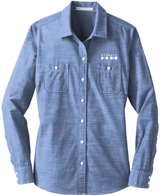 Ladies Chambray Wingate 1896 Flag Slub Chambray Button Down Long Sleeve Dress Shirt, Size: MD