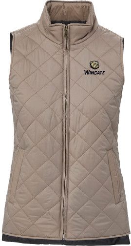 Ladies Tan Dog Head Wingate Embroidered Puffer Full Zip Vest, Size: SM