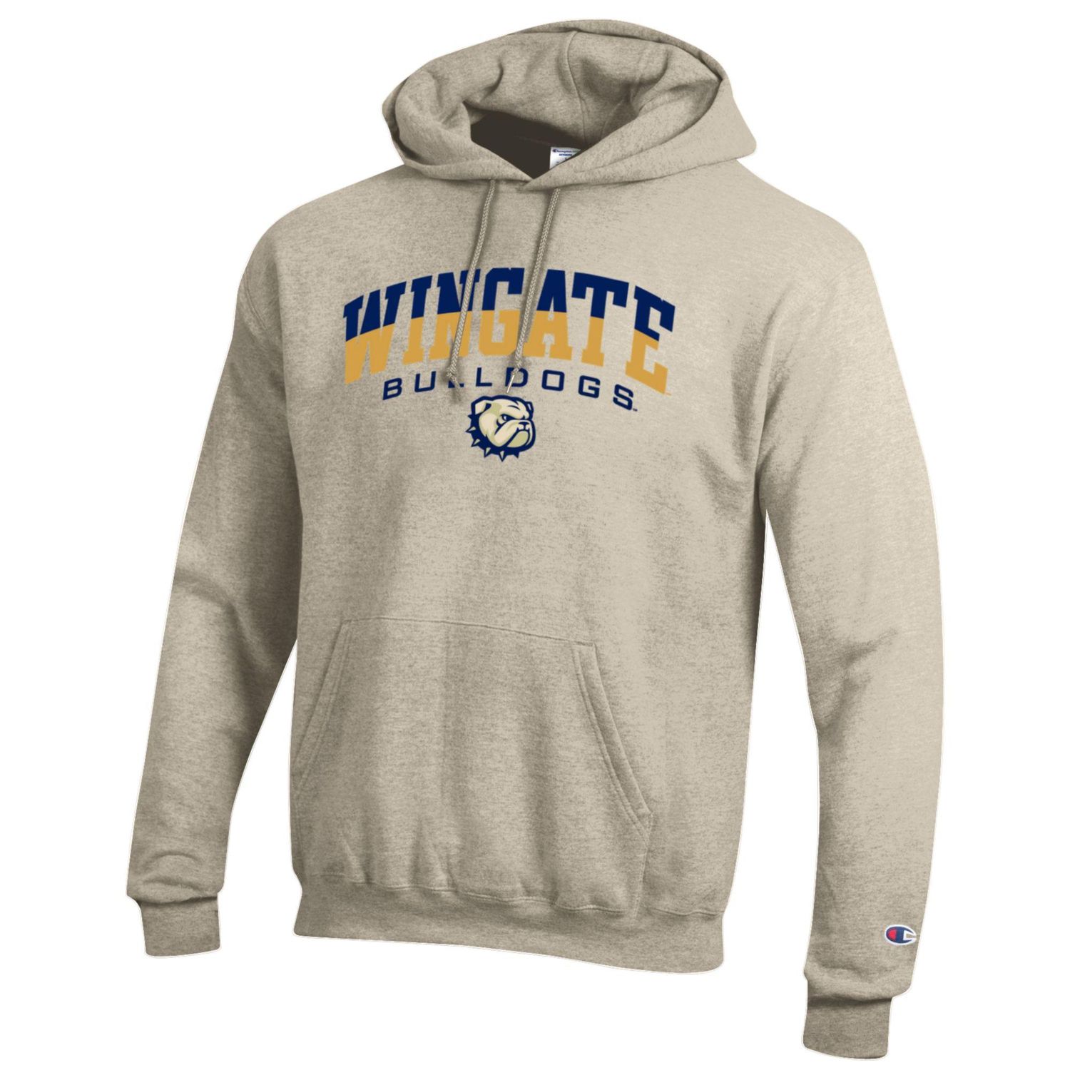 Oatmeal Wingate Bulldogs Dog Head Powerblend Hoodie Sweatshirt, Size: SM