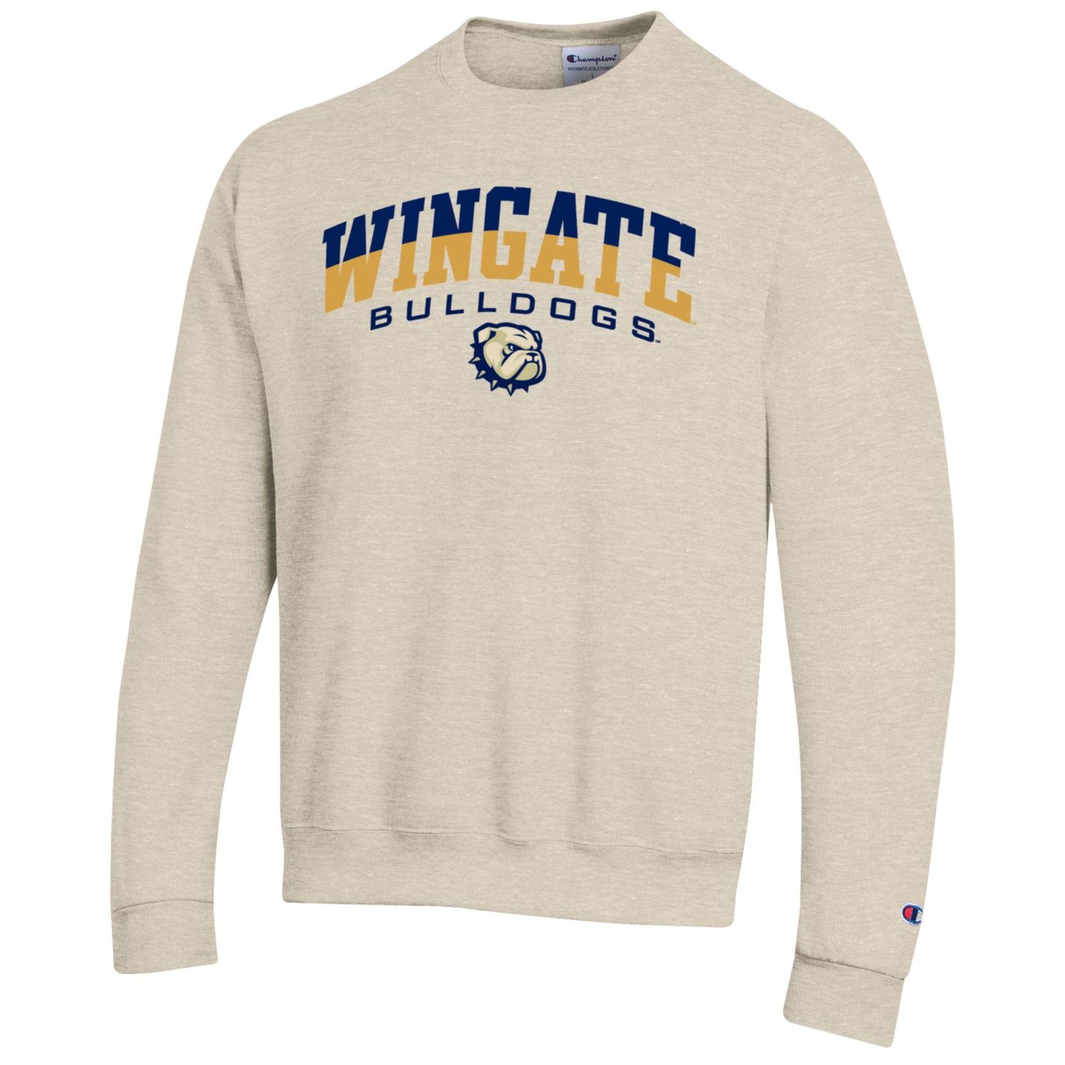 Oatmeal Wingate Bulldogs Dog Head Powerblend Crewneck Sweatshirt, Size: SM