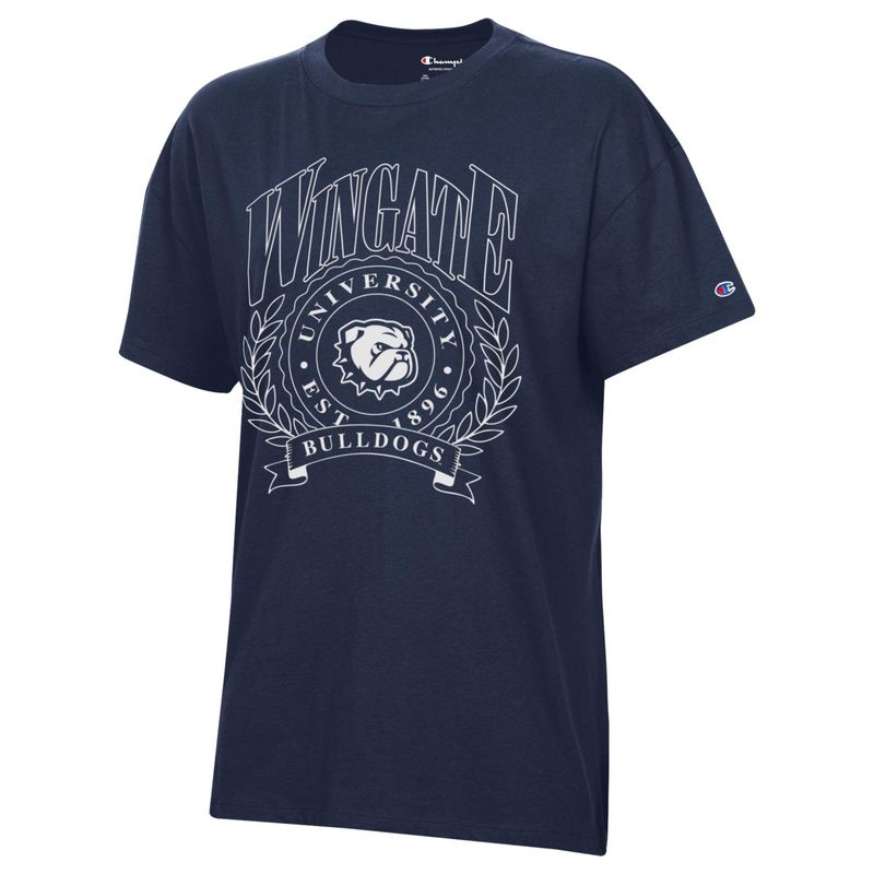 Navy Wingate University W Est 1896 Bulldogs Oversized Short Sleeve T Shirt