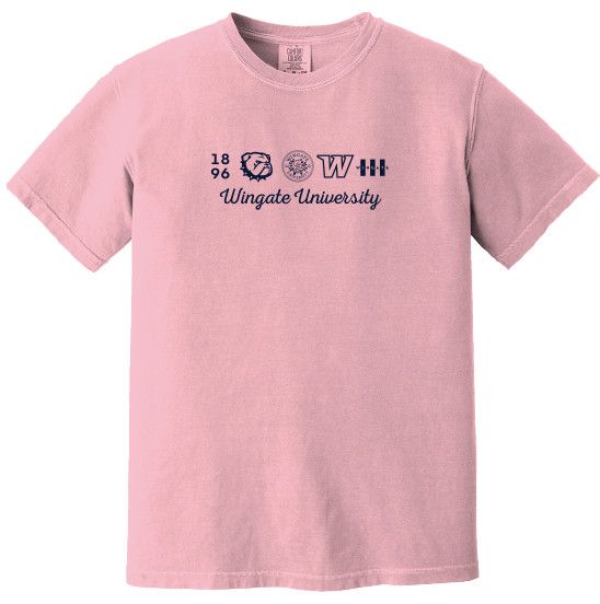 Pink Wingate University Logo Embroidered Short Sleeve T Shirt