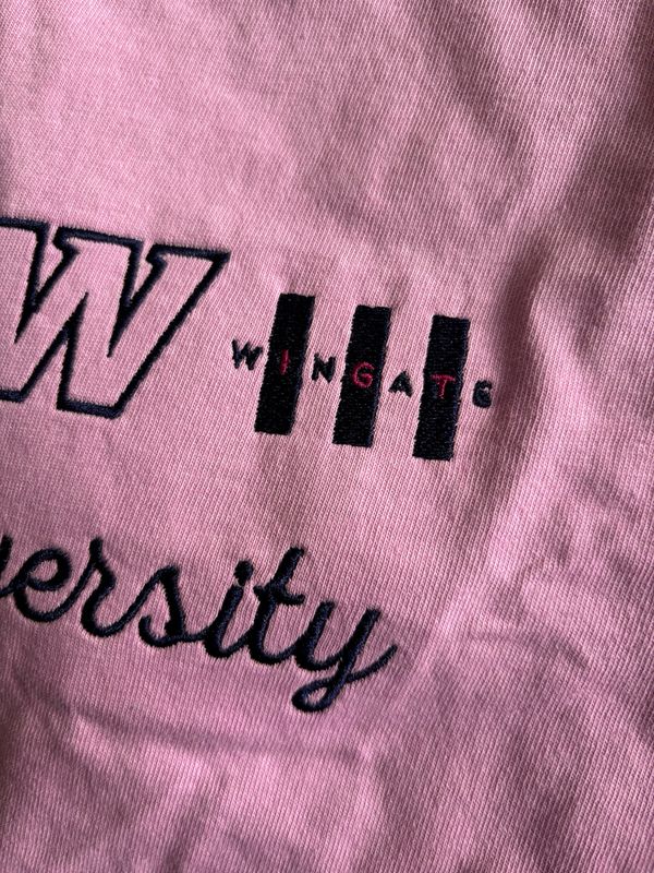 Pink Wingate University Logo Embroidered Short Sleeve T Shirt