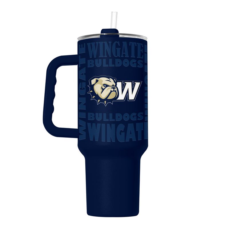 40oz Navy Dog Head W Wingate Bulldogs Powder Coat Stainless Travel Tumbler