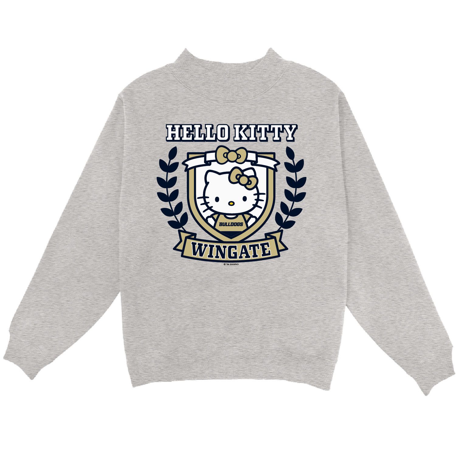 Heather Grey Crestview Wingate Bulldogs Hello Kitty Mock Neck Sweatshirt, Size: SM