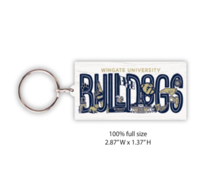 Regina Doodles Art Wingate University Bulldogs Recycled Wood Keychain