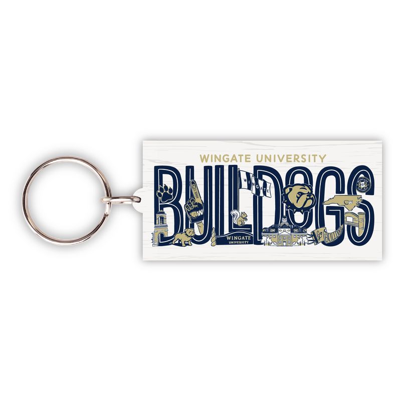 Regina Doodles Art Wingate University Bulldogs Recycled Wood Keychain