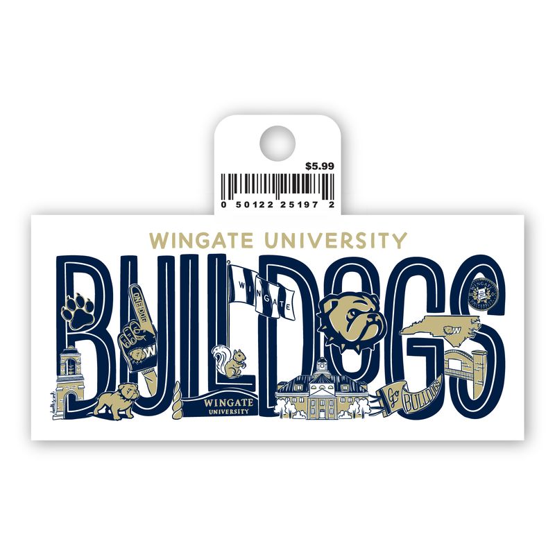 4.3" x 2" Regina Doodles Art Wingate University Bulldogs Vinyl Sticker