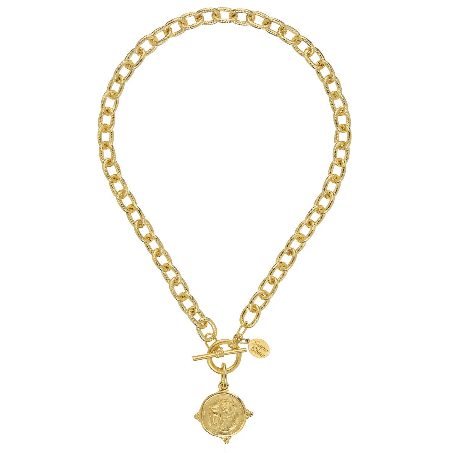 16" Gold Bulldog Intaglio On Toggle Necklace
