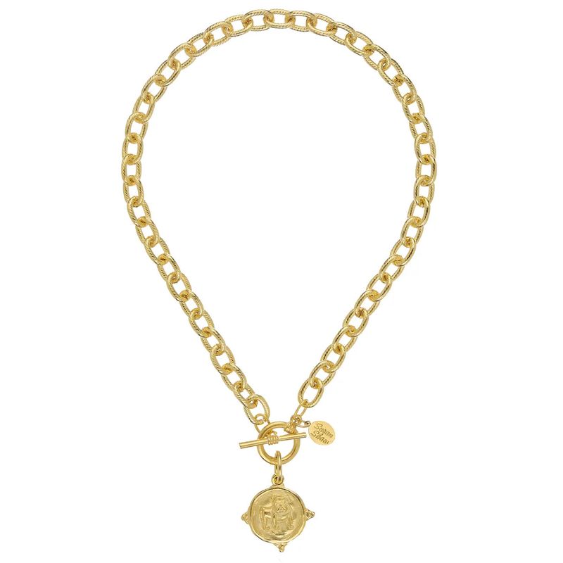 16" Gold Bulldog Intaglio On Toggle Necklace