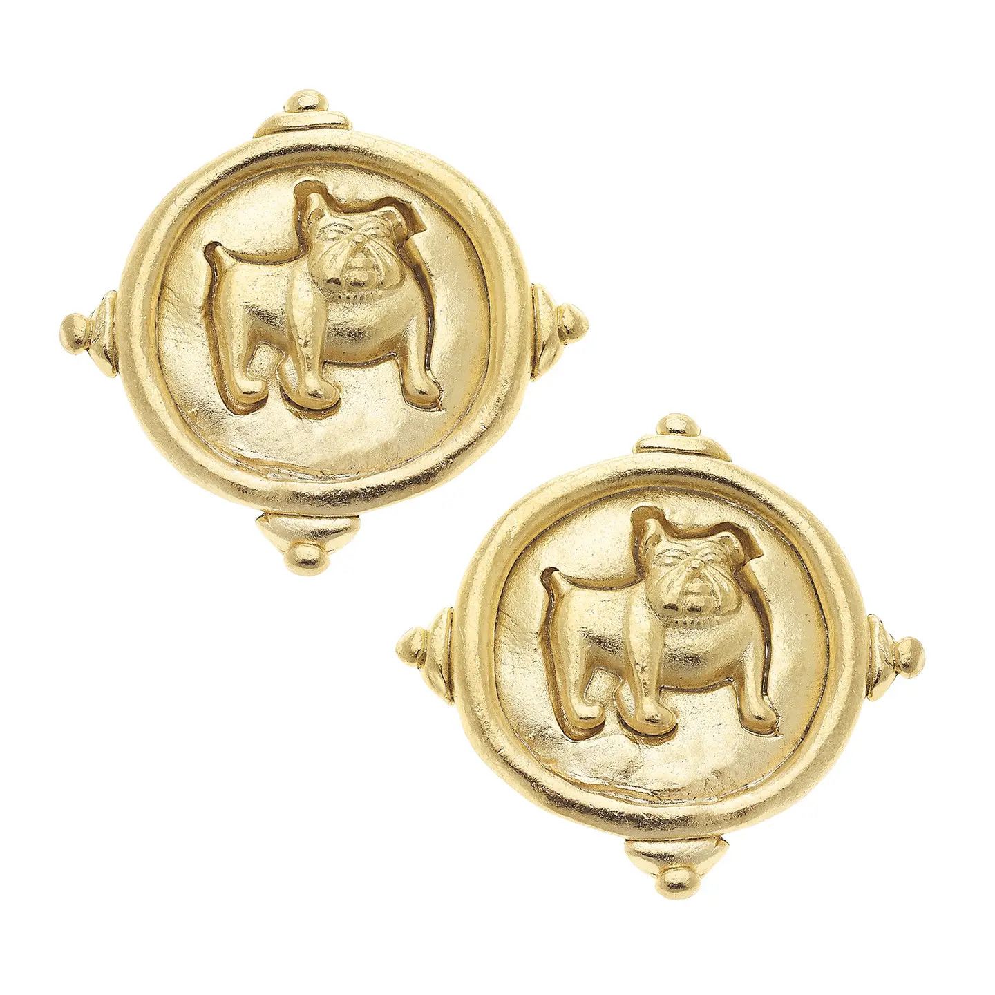 Gold Bulldog Pierced Earrings