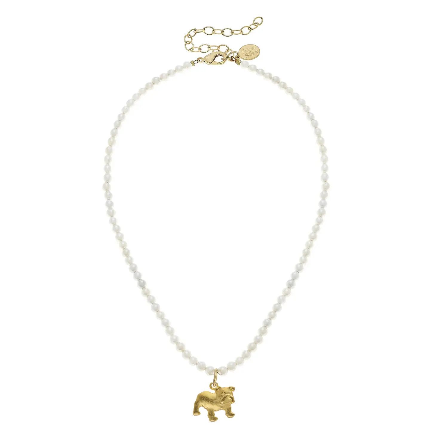 Gold Mini Bulldog On Pearl Alys Adjustable Necklace