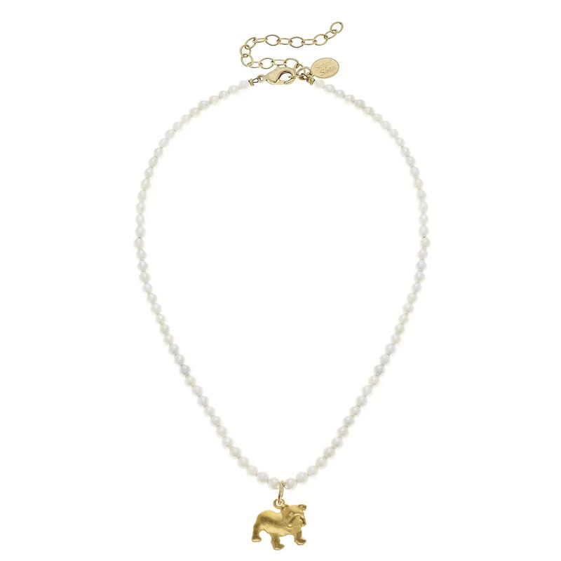 Gold Mini Bulldog On Pearl Alys Adjustable Necklace