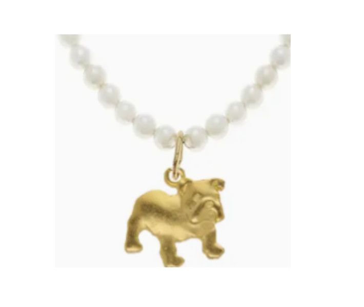 Gold Mini Bulldog On Pearl Alys Adjustable Necklace