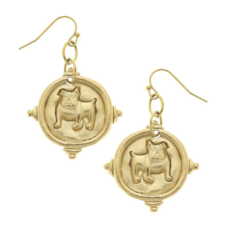 Gold Bulldog Drop Earrings