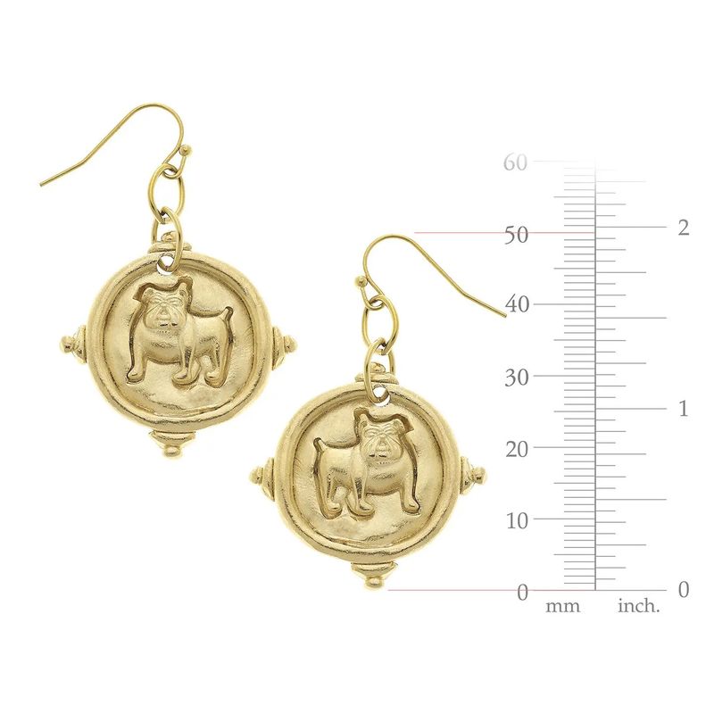 Gold Bulldog Drop Earrings
