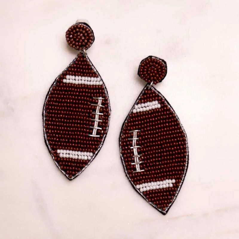 3.25" Football Beaded Earrings Brown/White