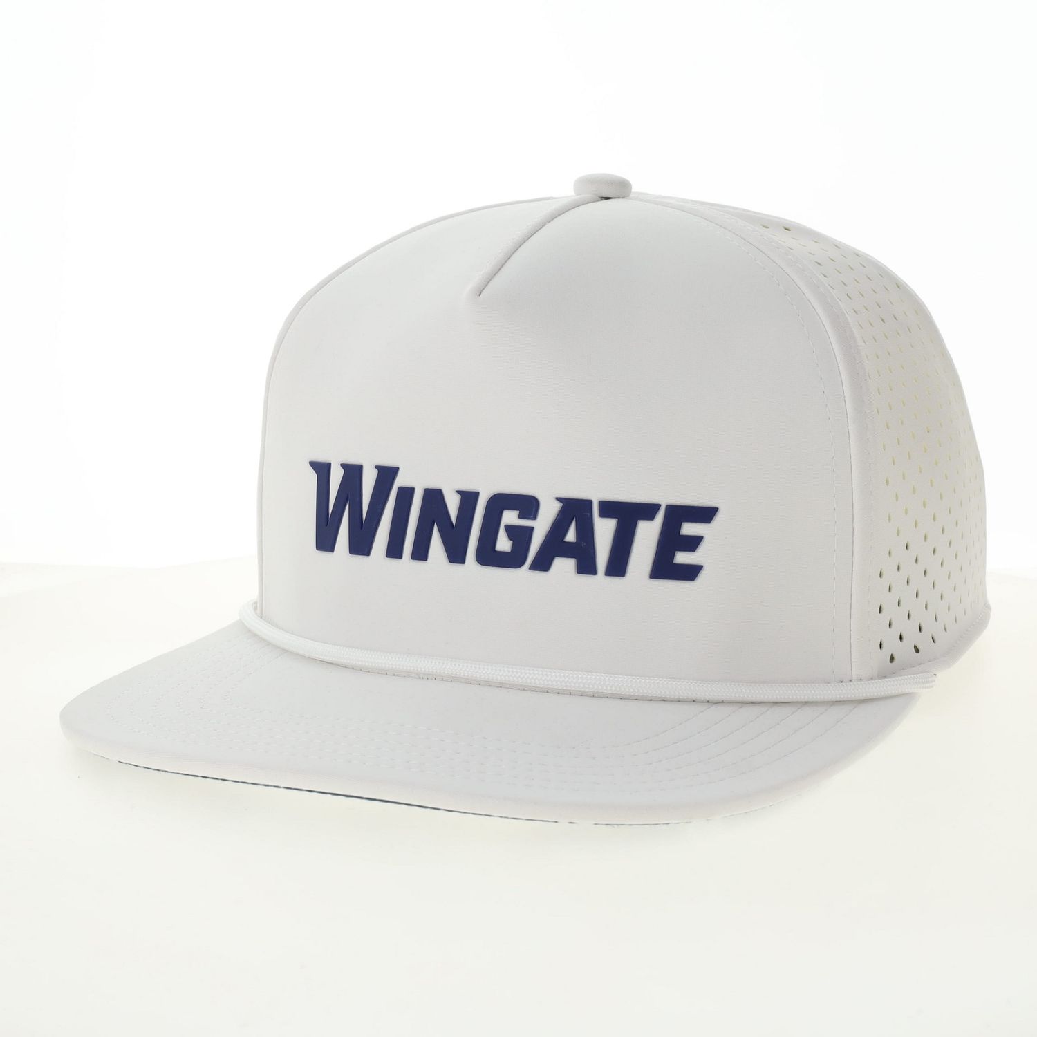 White Wingate Vinyl Patch 5 Panel Mid Pro Ventilated Performance Snap Back Hat