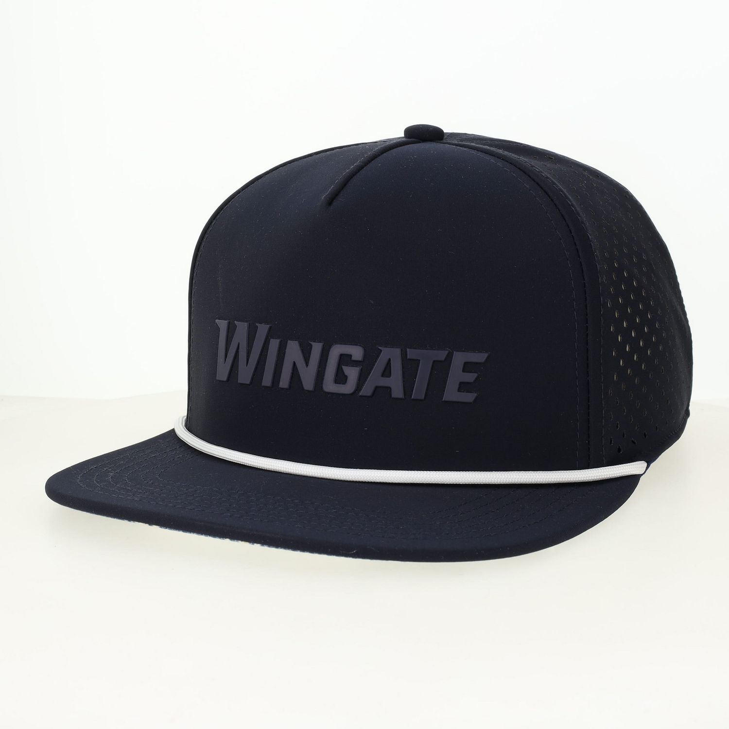 Navy Wingate Vinyl Patch 5 Panel Mid Pro Ventilated Performance Snap Back Hat