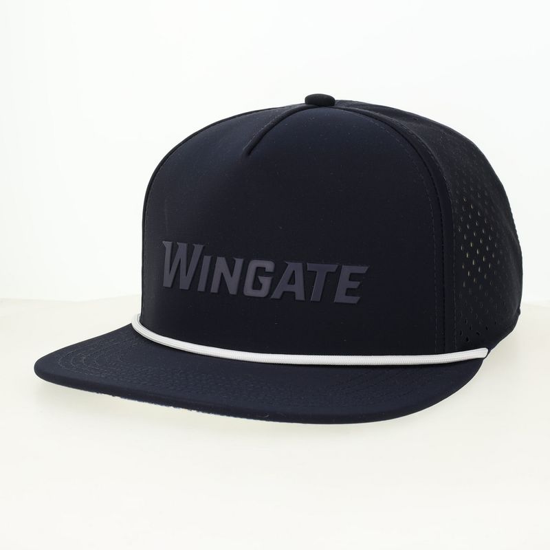 Navy Wingate Vinyl Patch 5 Panel Mid Pro Ventilated Performance Snap Back Hat