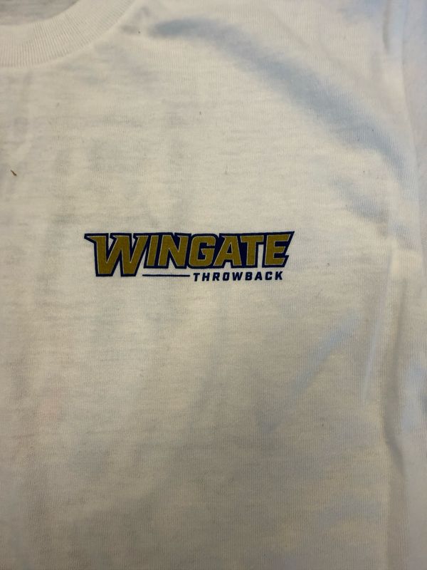White Wingate University Old Dog Crest Throwback Short Sleeve T Shirt