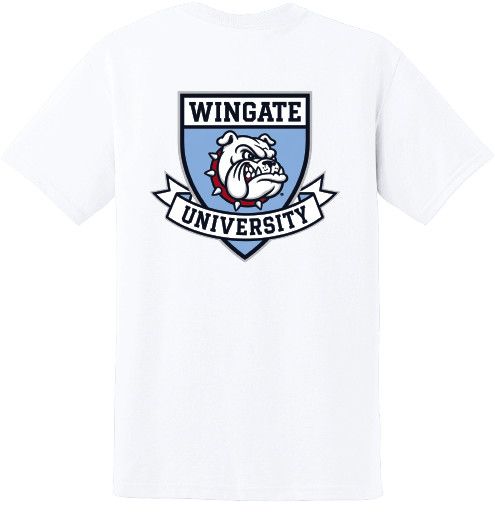 White Wingate University Old Dog Crest Throwback Short Sleeve T Shirt, Size: SM