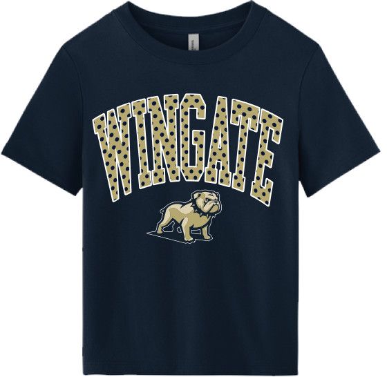 Navy Wingate Polka Dot Full Standing Dog Boxy Crop Short Sleeve T Shirt, Size: SM