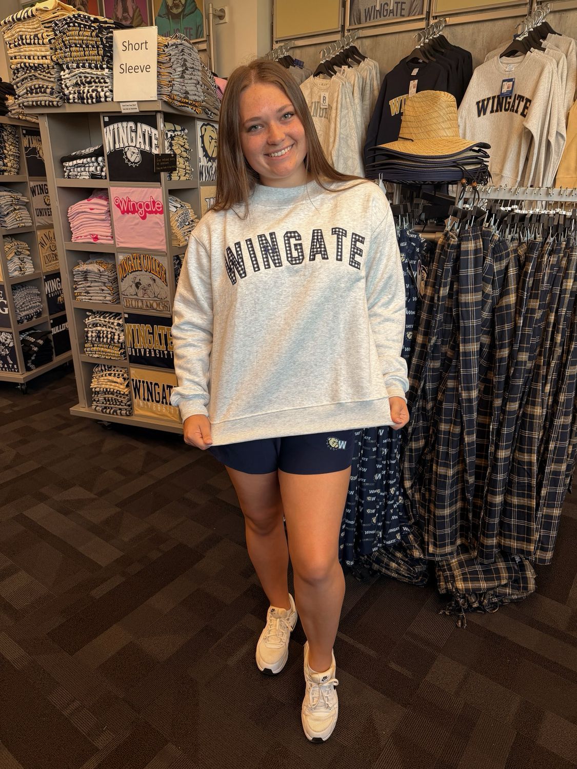Grey Navy Wingate Gingham Mock Neck Sweatshirts, Size: SM