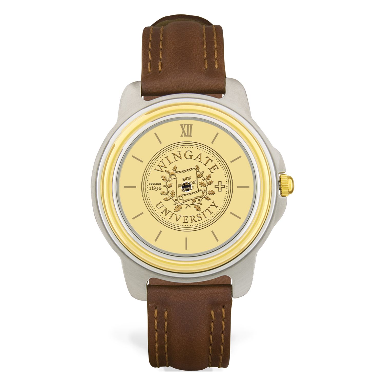 DROP SHIP ONLY Men's Brown Leather Wristwatch with Gold Wingate Seal Face (ONLINE ONLY)
