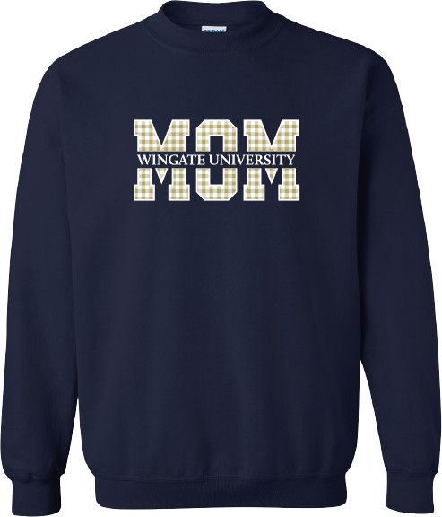 Navy Gingham Mom Wingate University Crewneck Sweatshirt